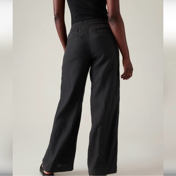 Athleta Pants 12P Cabo Wide-Leg High Rise Joggers Black Linen - Picture 12 of 12